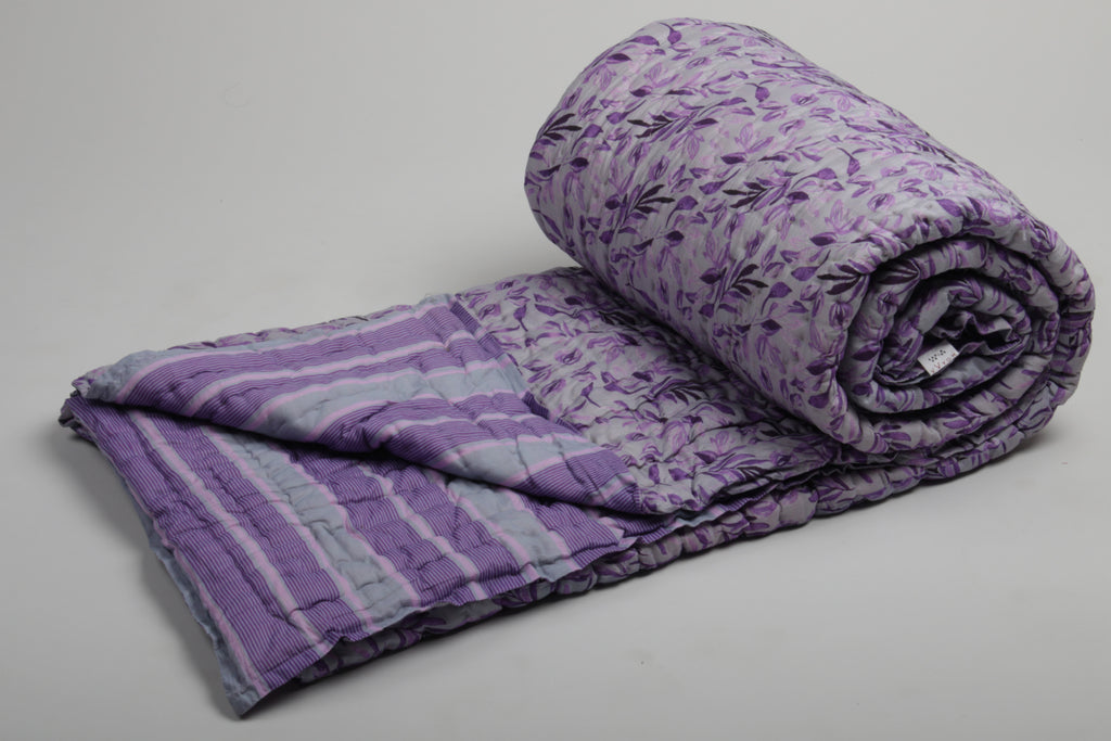 Grape Heaven Floral and geometrical printed reversible Cotton Silk Quilt | Jaipuri Razai