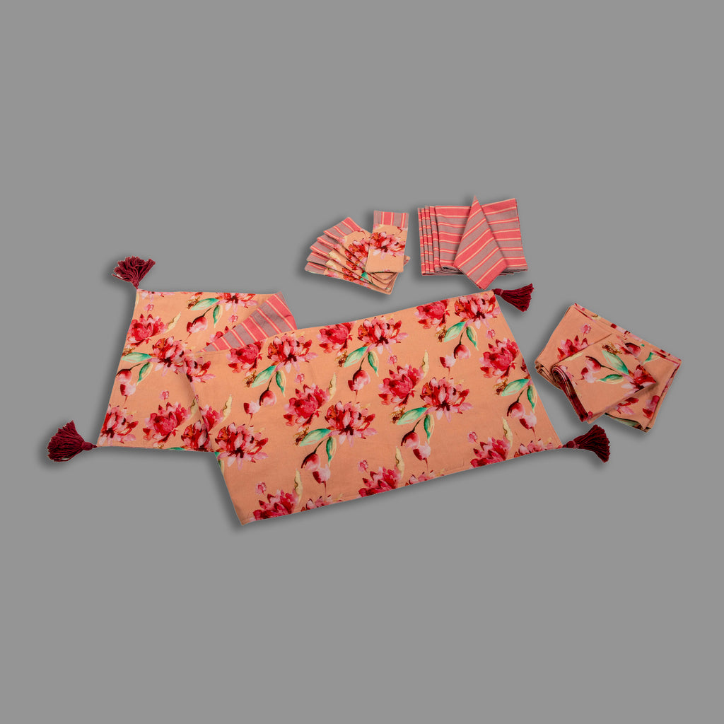 Peach And Red Lotus Garden Printed Tableware Set