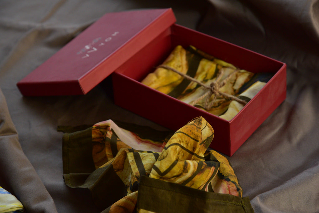 Gold texture Printed Pure Silk Scarf and Pocket Square Gift Set
