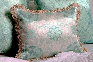 Luxury Satin Aqua and White Accent Cushion with Frey Edges