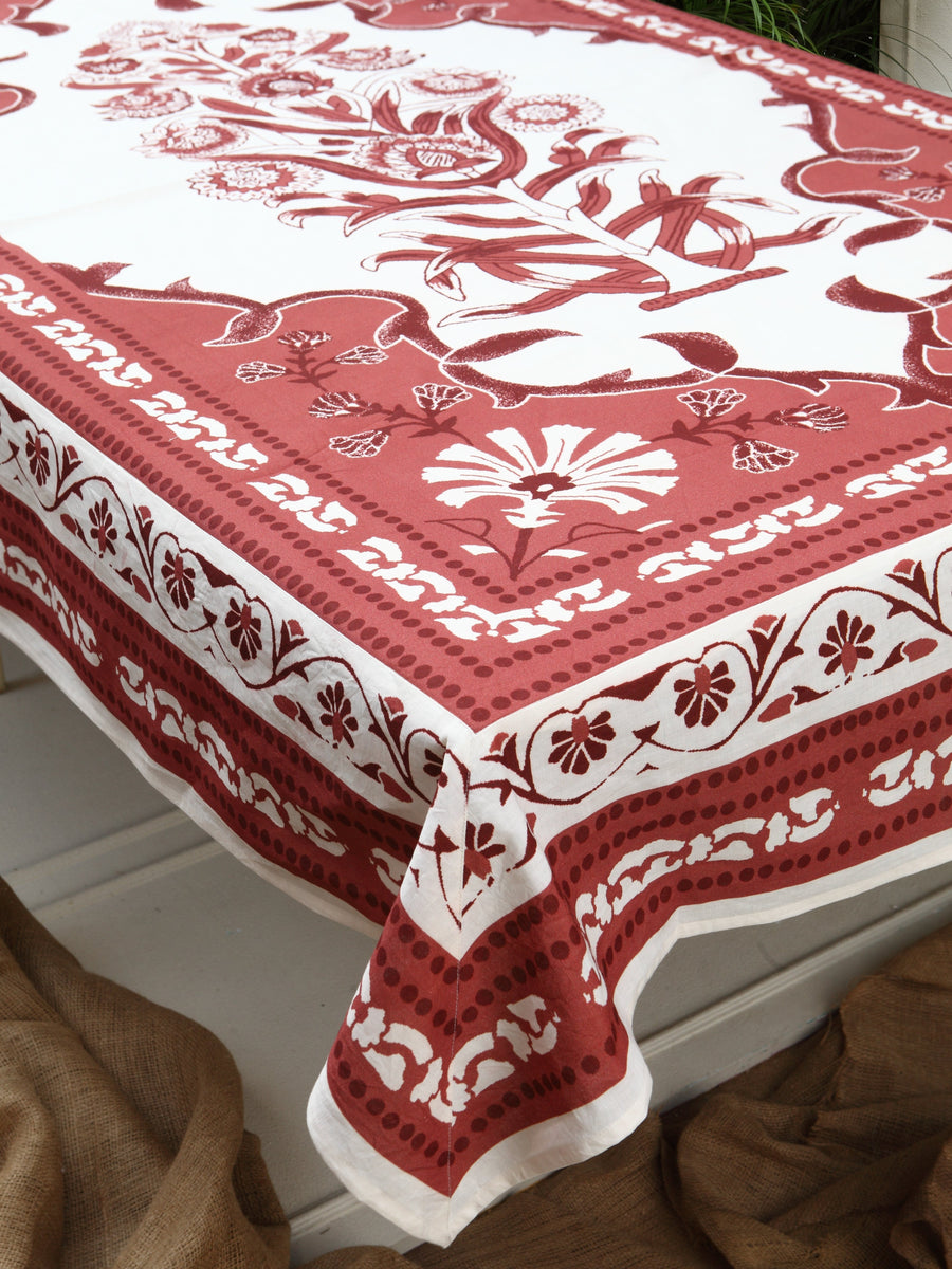 Tripolia Ruby Linen Cotton Tablecloth - Made To Order – vVyom