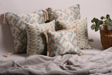 Luxury Satin Moroccan Tiled Brown Curated Set of 5 Reversible Cushions