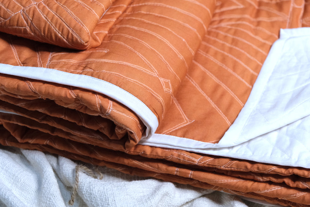 Orange Rust Quilted Bedcover With Pillow Covers