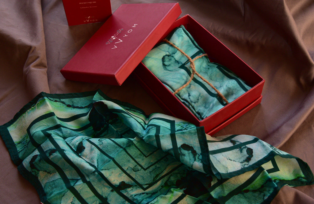 Emerald Printed Pure Silk Scarf and Pocket Square Gift Set