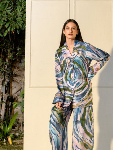Buy Tatva Abstract Vayuwhisper Blue Coord Set