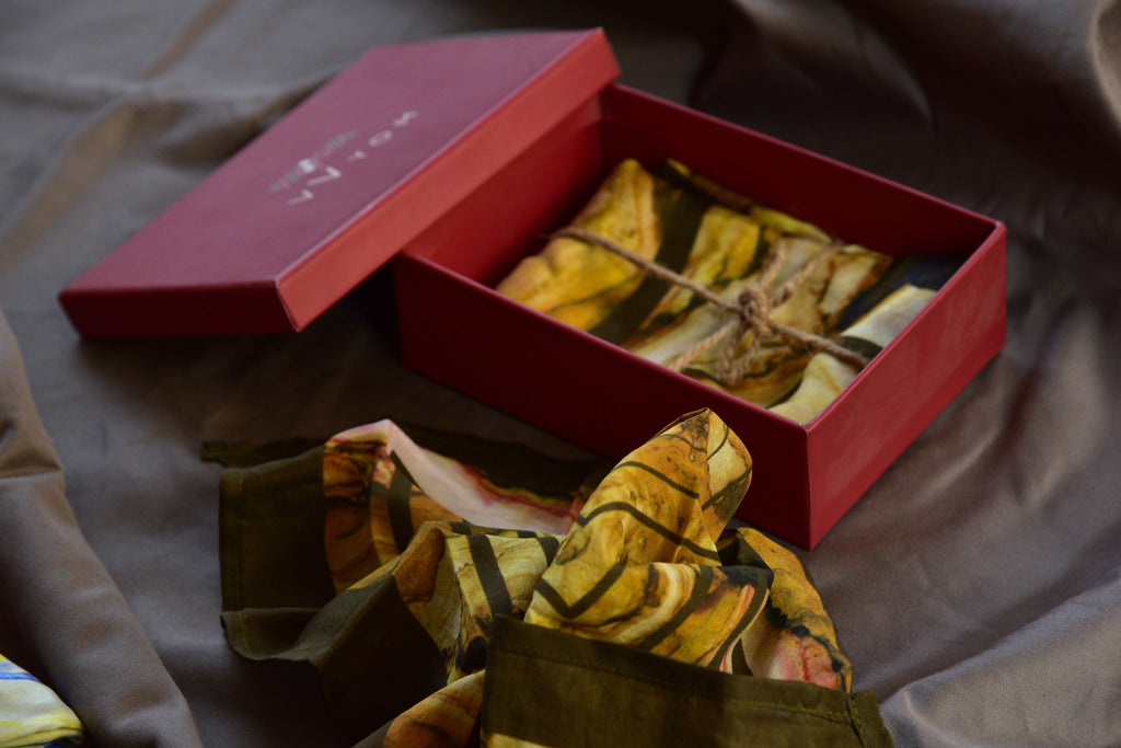 Gold texture Printed Pure Silk Scarf and Pocket Square Gift Set