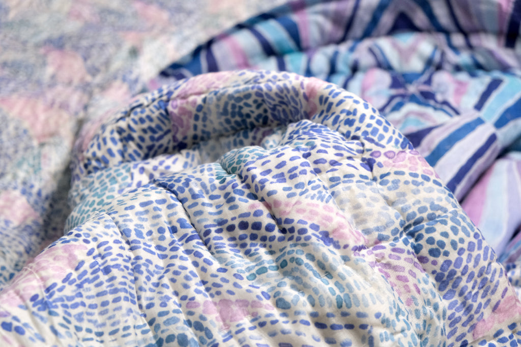 Dash Doodle Cool Colours printed reversible Cotton Silk Quilt | Jaipuri Razai