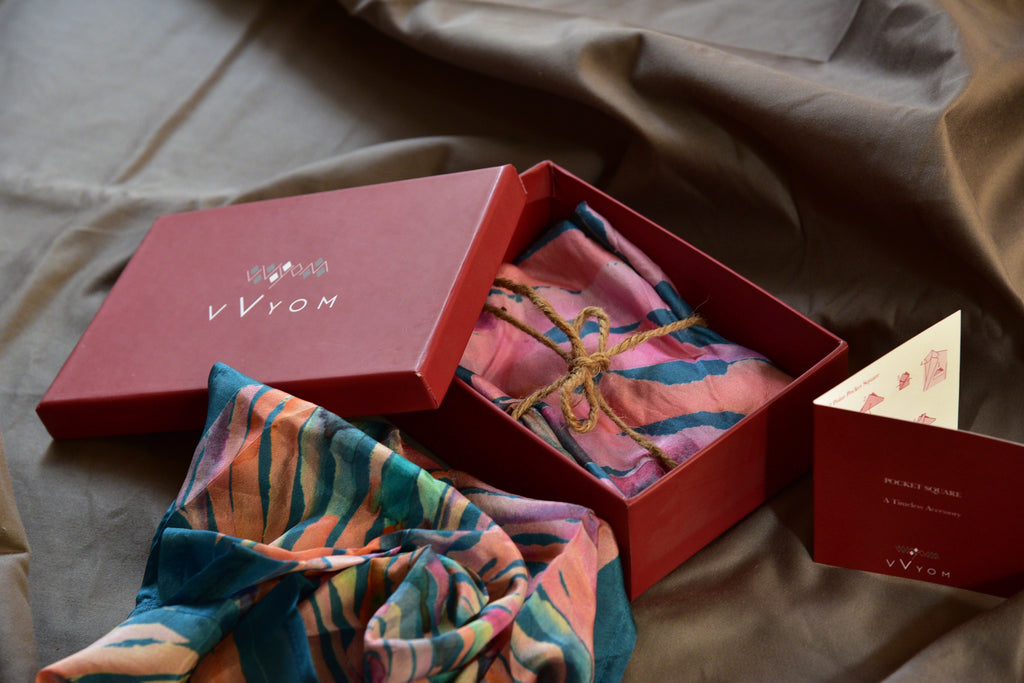 Blue and pink water twirl Printed Pure Silk Scarf and Pocket Square Gift Set
