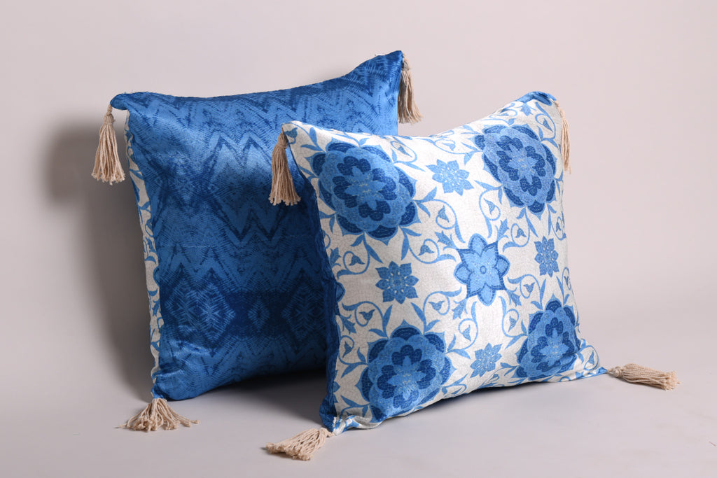 Luxury Satin Marble Blue and White Cushion Cover 20"x20"