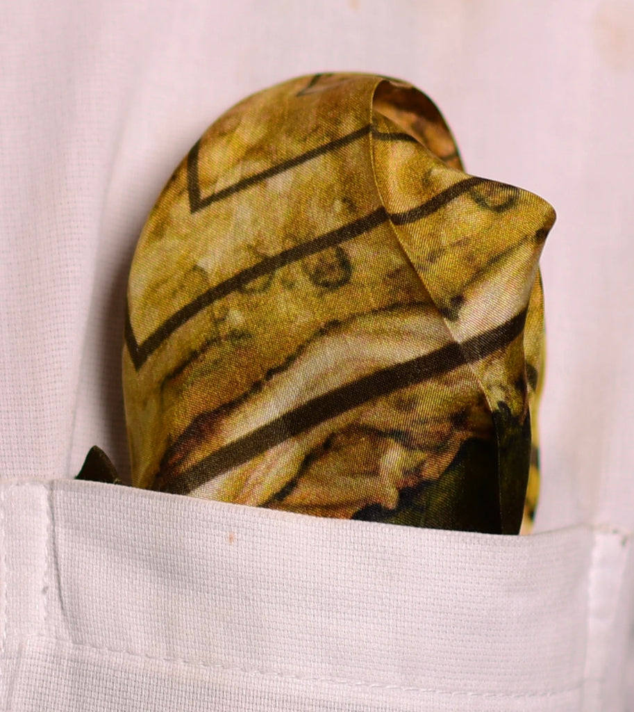 Gold texture Printed Pure Silk Scarf and Pocket Square Gift Set