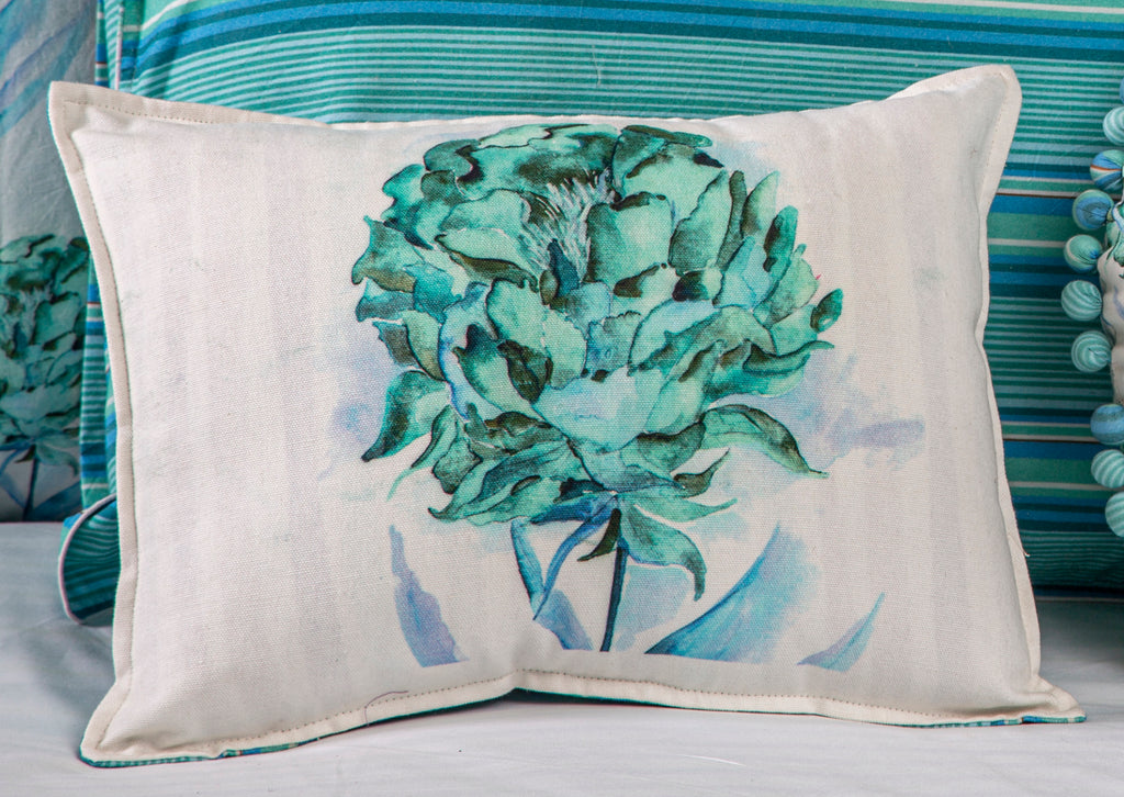 Aqua and White Penoy Printed Accent Cushion Cover