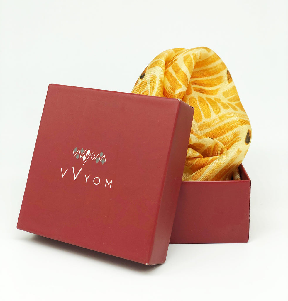 Cadmium Orange Colour Story Stripes Printed Pure Silk Pocket Square.