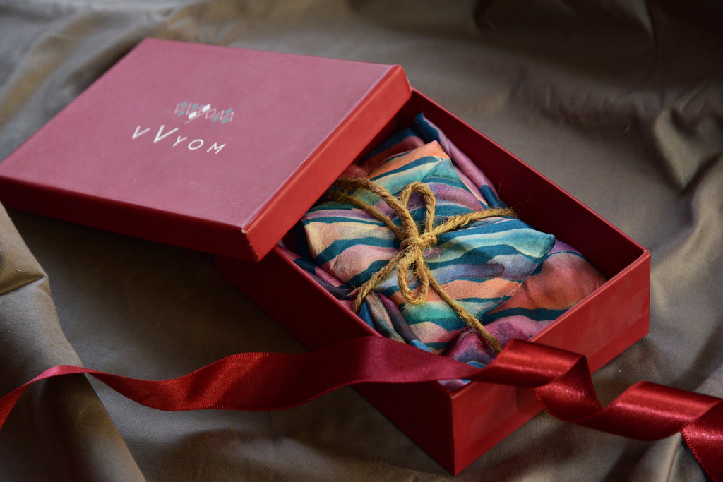 Blue and pink water twirl Printed Pure Silk Scarf and Pocket Square Gift Set