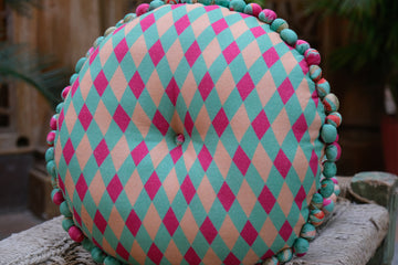 Make A Statement Hot Fuchsia Round pom pom 16"x16" filled cushion