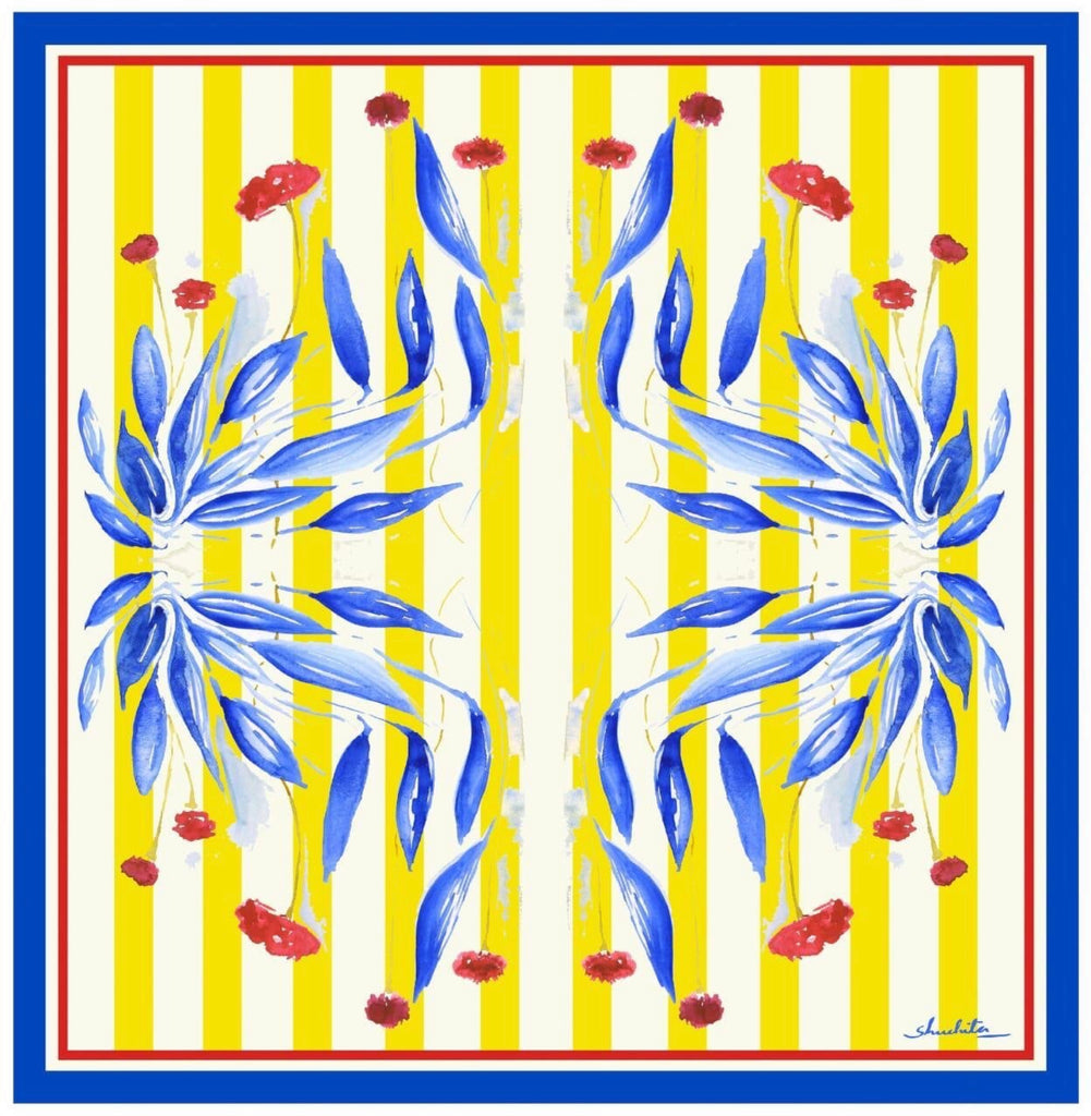 Eclectic Primary colour florals Printed Pure Silk Scarf and Pocket Square Gift Set