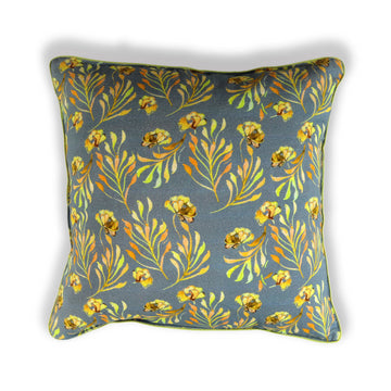 Grey and Yellow Floral Web printed Cushion Cover