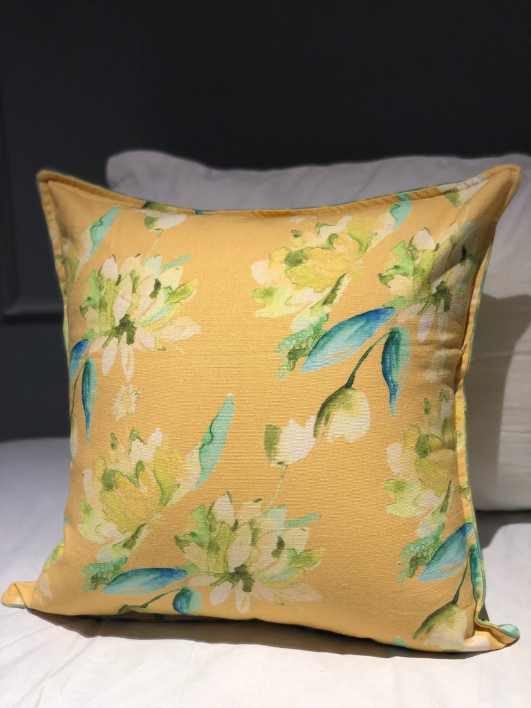 Yellow and Green Sacred Lotus Printed Cushion cover