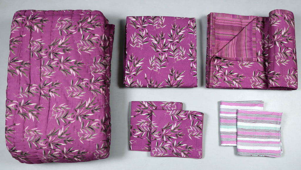 Buy Purple Leaves Printed 7 PC Set