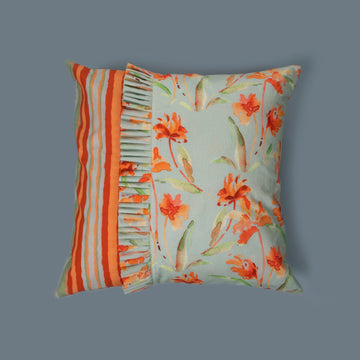 Ochre And Orange Daffodil Garden Printed Decorative Cushion Cover
