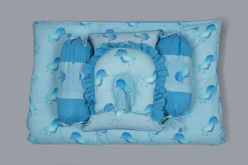 Blue Little Bird Printed Baby Bedding Set Of 7 Pcs