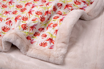 White And Red Floral Printed Two In One Fur Quilt