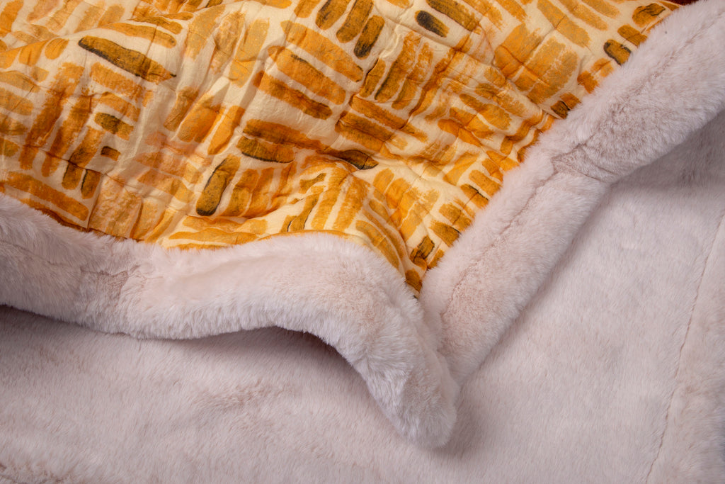 Ochre And Orange Colour Story Printed Two In One Fur Quilt