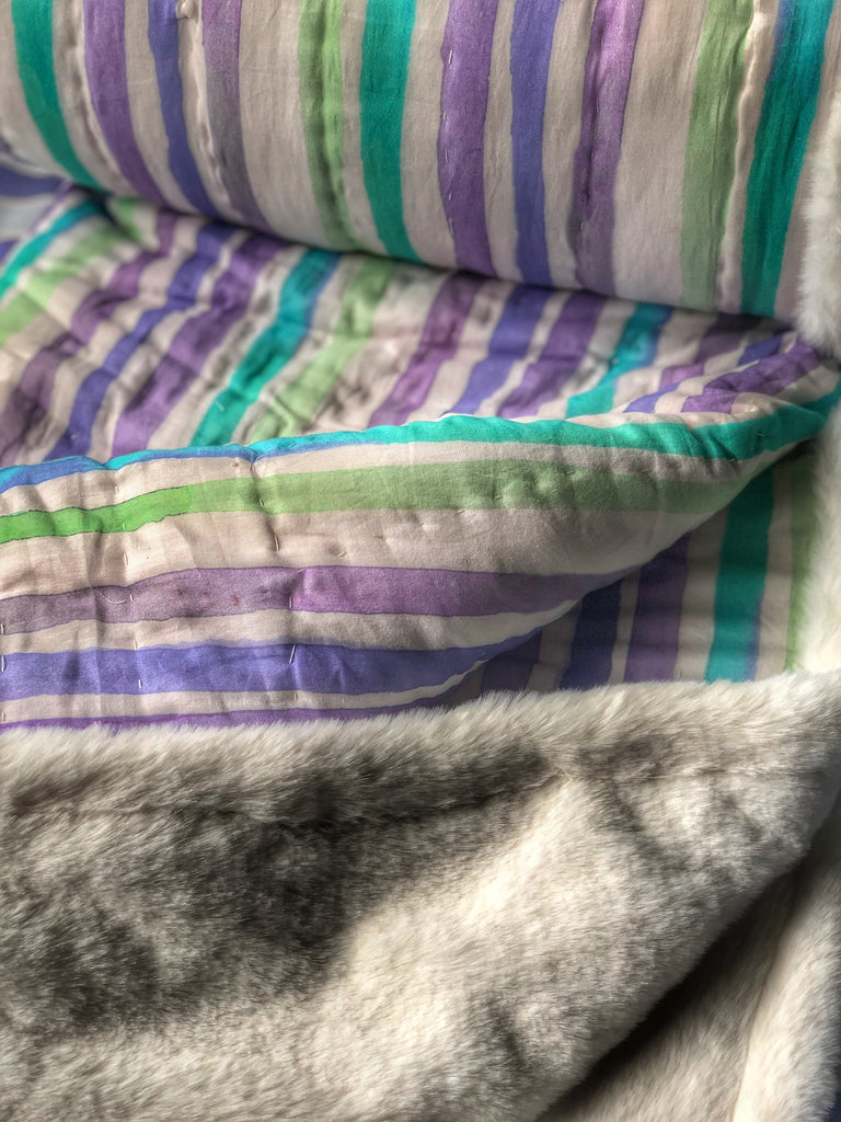 Purple Stripes Printed Two In One Fur Quilt