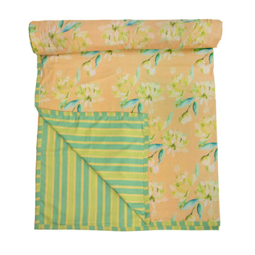 Yellow And Green Lotus Garden Printed Duvet / Dohar