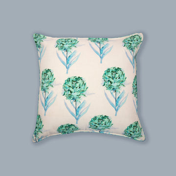 Peony White and Aqua Colour Printed Cushion cover