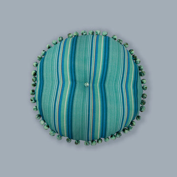 Aqua Stripes Printed Decorative Round Filled Cushion
