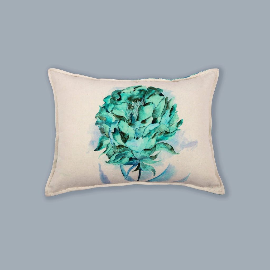 Aqua and White Penoy Printed Accent Cushion Cover
