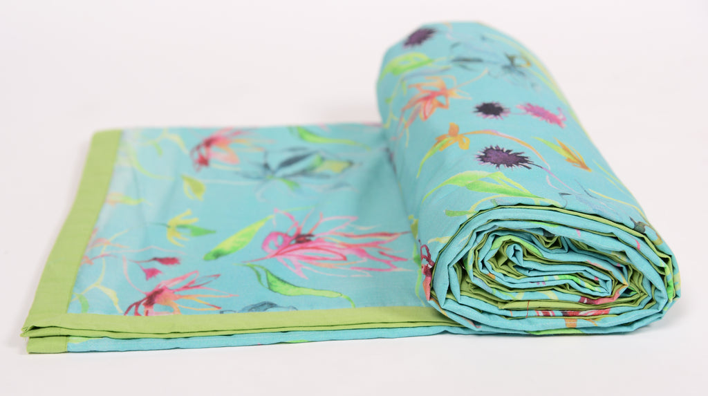 Aqua Floral Printed Duvet/Dohar