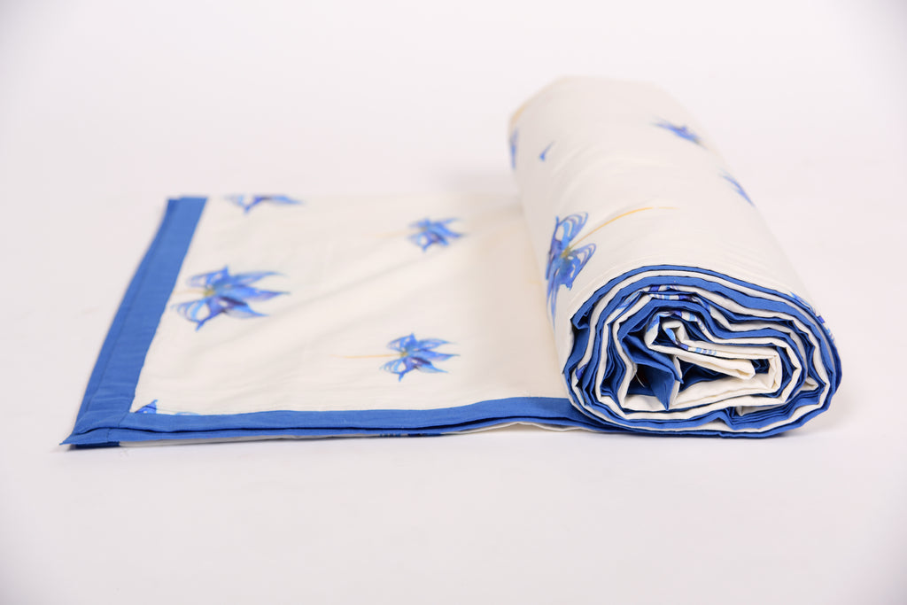 White And Blue Floral Printed Duvet/ Dohar