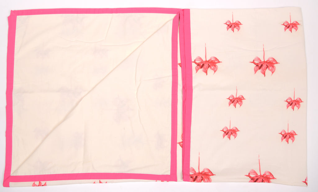 White And Red Floral Printed Duvet/ Dohar