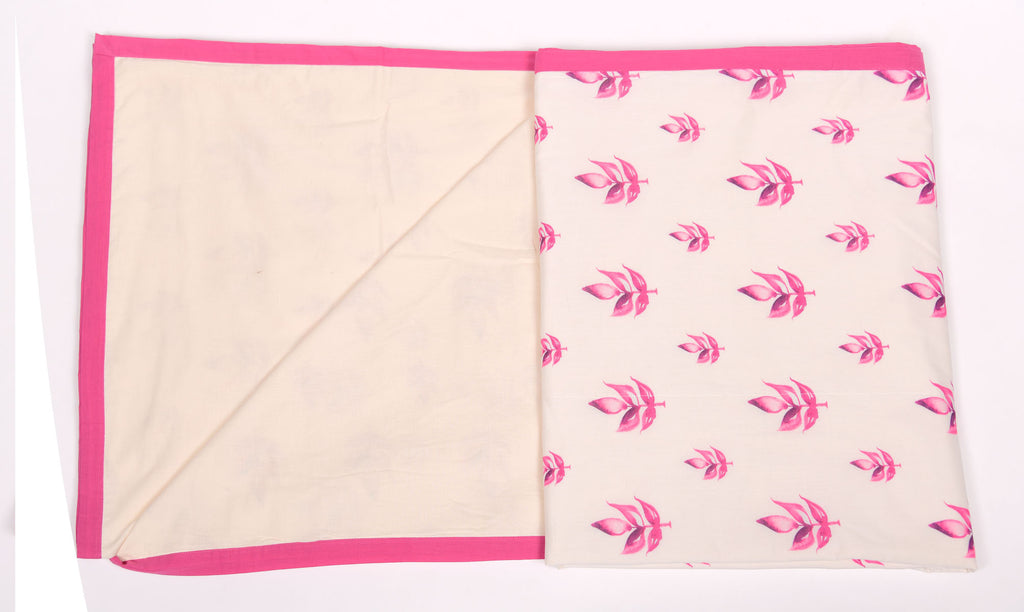 White And Pink Leaves Printed Duvet/ Dohar