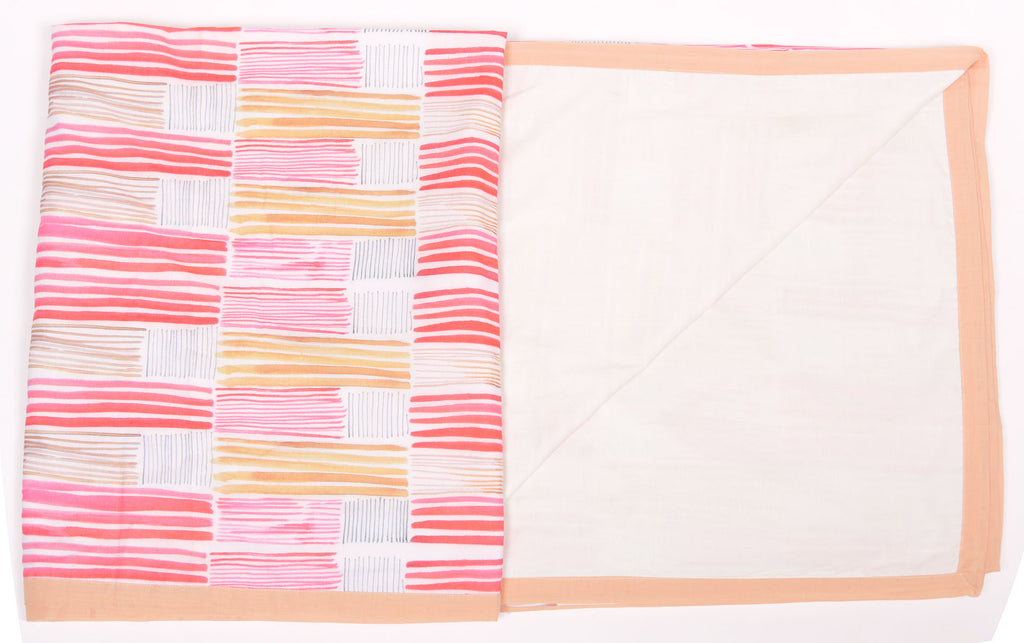 Red And Pink Stripes Printed Duvet/ Dohar