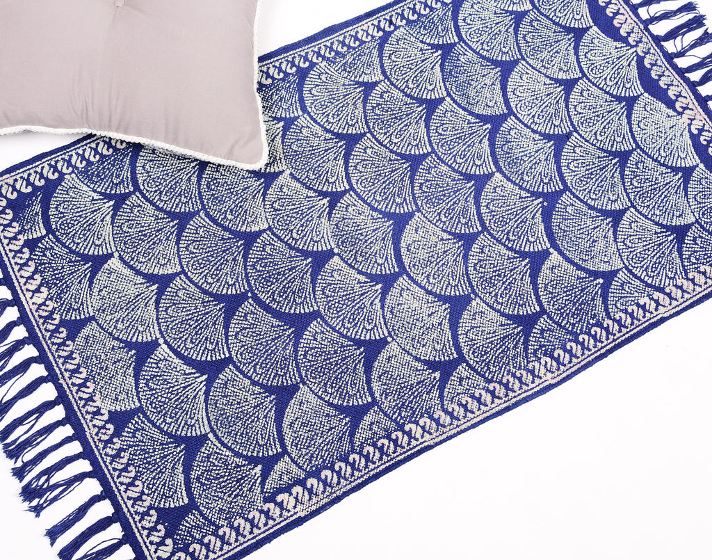 Dhurrie Rug - Hand Block printed in Blue 2ftx3ft