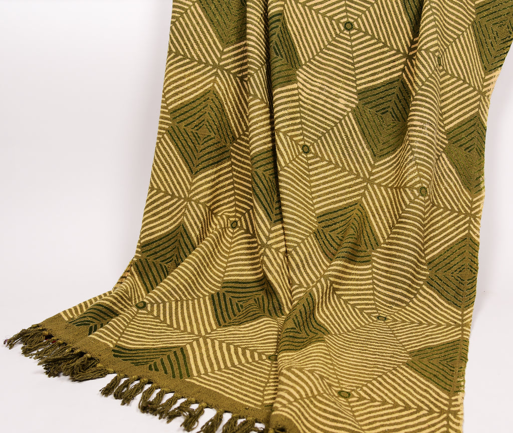 Hand Printed Throw in Earthy Olive 101 - 100% Cotton