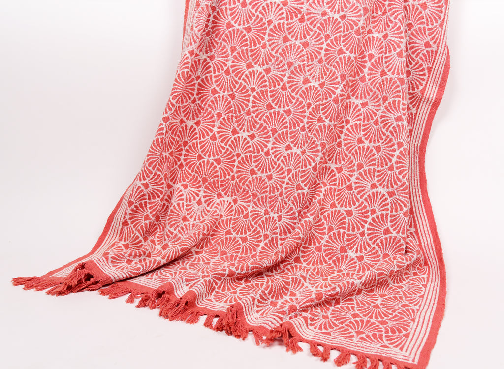 Hand Printed Throw in Fresh Peach 104 - 100% Cotton