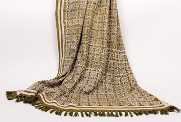 Hand Printed Throw in Earthy Olive 103 - 100% Cotton