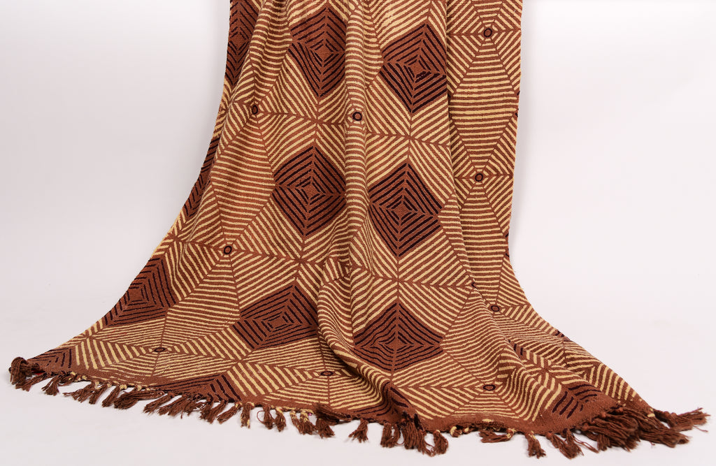 Hand Printed Throw in earthy brown 101 - 100% Cotton