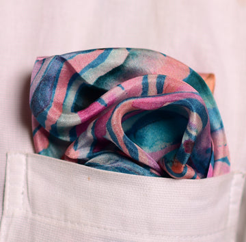 Multi-Coloured Abstract Printed Pure Silk Pocket Square.