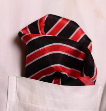 Red And Black Geometric Printed Pure Silk Pocket Square.