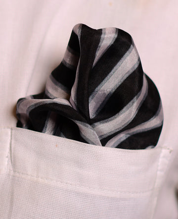 Black And White Geometric Printed Pure Silk Pocket Square.