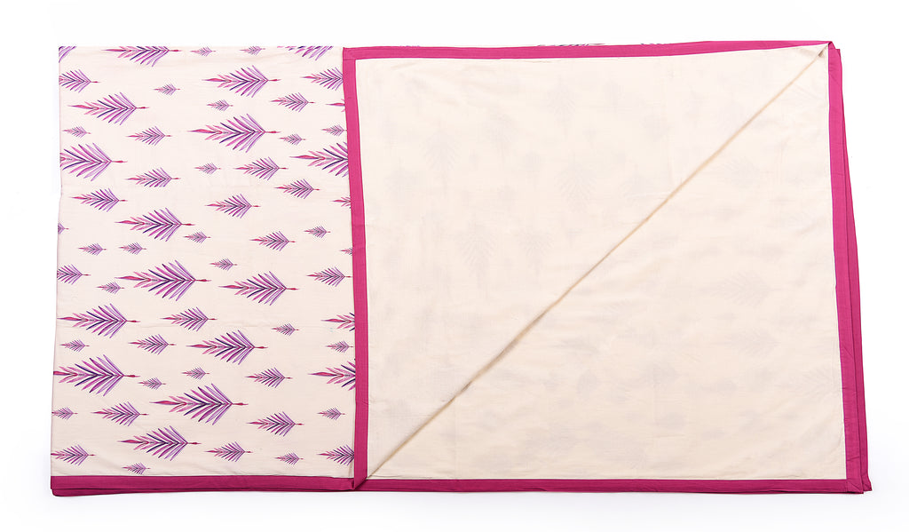 White And Pink Leaves Motif Printed Duvet/ Dohar