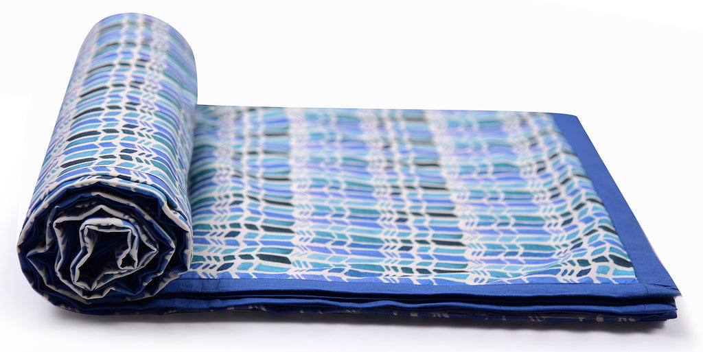 Blue Geometric Printed Duvet/ Dohar