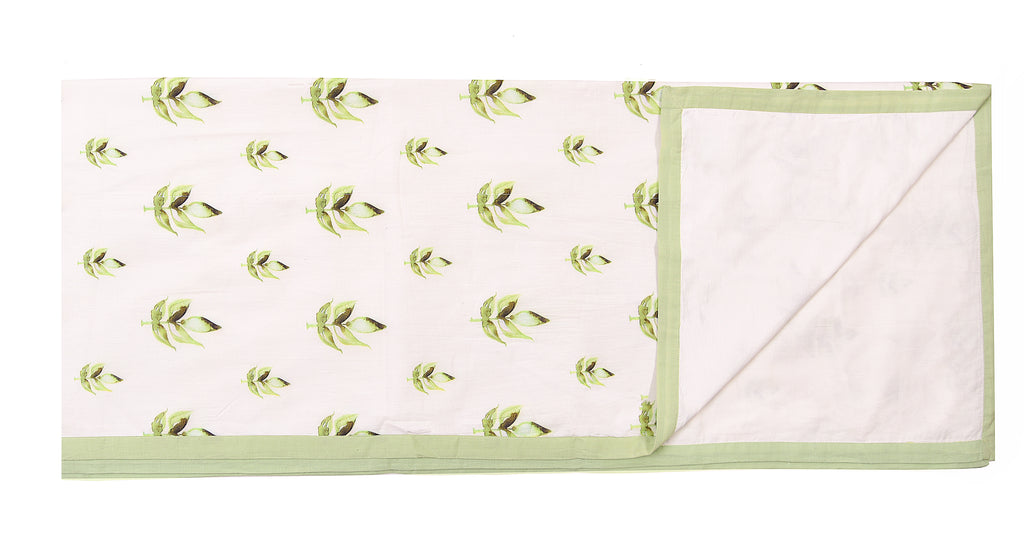 White And Olive Green Leaves Printed Duvet/ Dohar