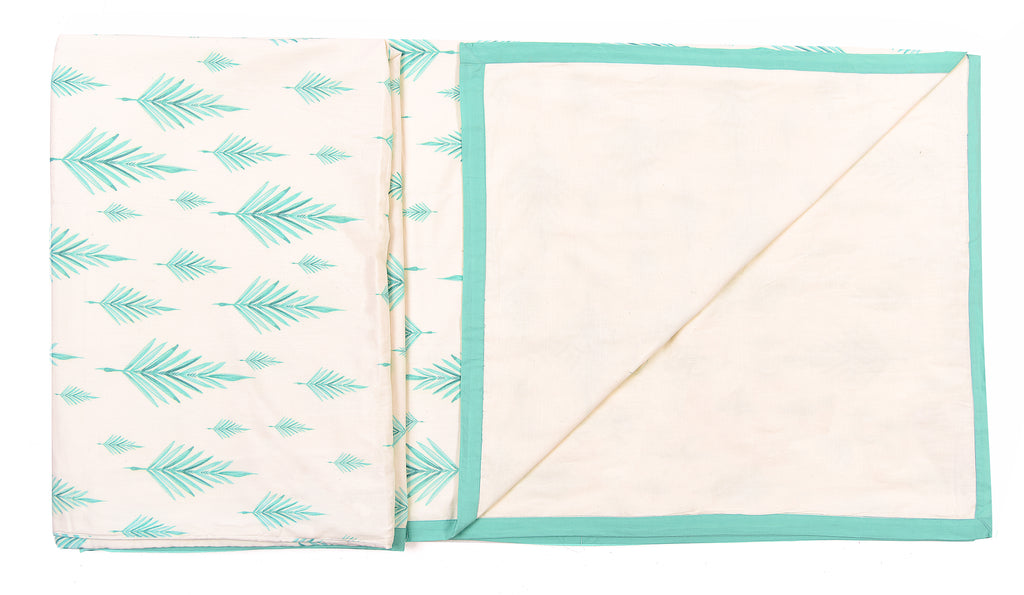 White And Aqua Delicate Motif Printed Duvet/ Dohar