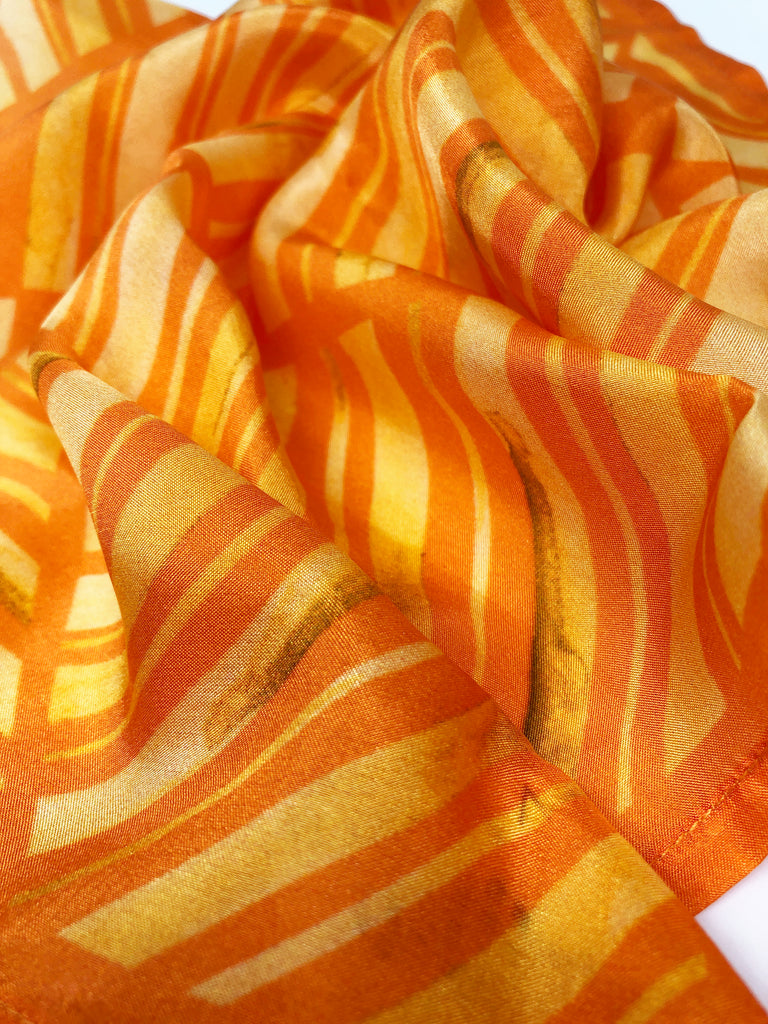 Orange Colour Story Geometric Printed Pure Silk Pocket Square.