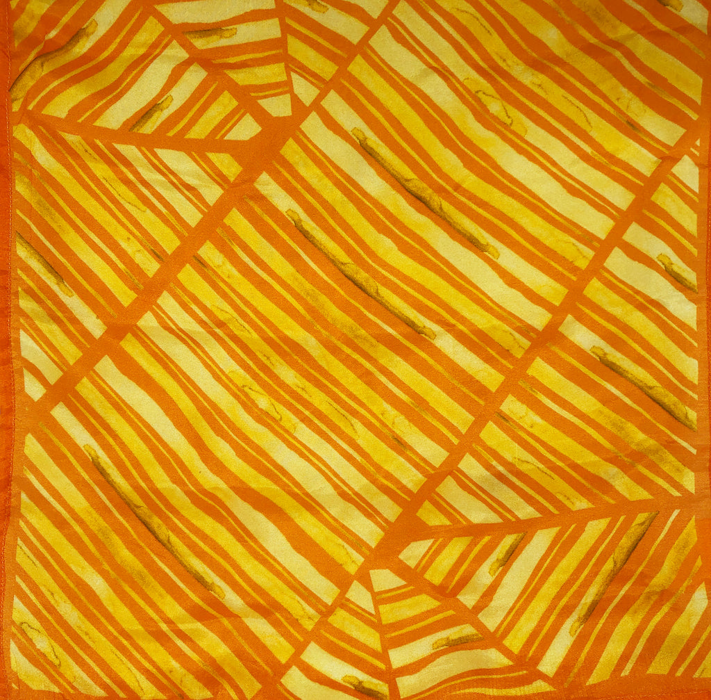 Orange Colour Story Geometric Printed Pure Silk Pocket Square.